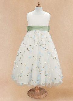 Azazie Pollie Flower Girl Dresses Sky Blue Dusty Sage A-Line Bow Tulle Dress image11