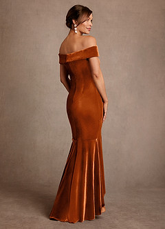 Azazie Billings vestidos de madre de la novia Vestido de Naranja Quemada de terciopelo de Corte Sirena con Vestidos sin tirantes image3