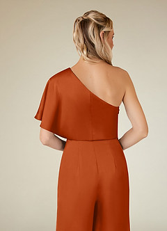 Azazie Hagretta Vestidos para mãe da noiva Vestido Laranja Queimada de Cetim elástico de Macacão/terninho image8