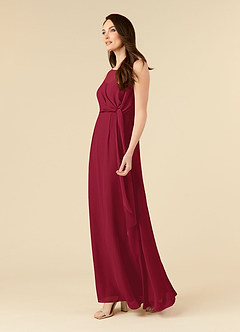 Azazie Marchioness Mother of the Bride Dresses Burgundy A-Line Scoop Pleated Chiffon Dress image3