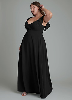 Azazie Leilani Abiti da Damigella Abito A-Line in Chiffon Plissettato Nero image5