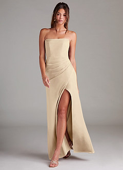 Azazie Leonis Bridesmaid Dresses Champagne Sheath Strapless Chiffon Convertible Dress image7