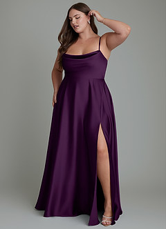 Azazie Elle Bridesmaid Dresses Grape A-Line Pleated Stretch Satin Dress image11