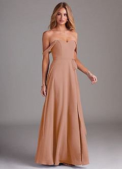 Azazie Aaron Final Sale Champagne Rose A-Line Off the Shoulder Chiffon Convertible Dress image6