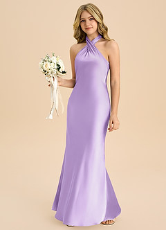 Azazie Chickie Junior Robe Fourreau en Satin extensible Plissée Lilas image4