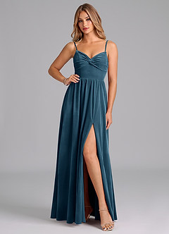 Azazie Zeya Suknie dla druhen Linia A Pofałdowany Aksamit Do ziemi Sukienka image1