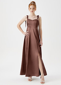 Azazie Rosey Junior Espresso A-Line Sweetheart Neckline Metallic Satin Dress image5
