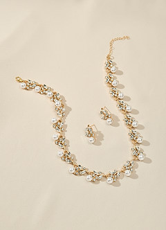 front Conjunto de joyas de perlas y cristales