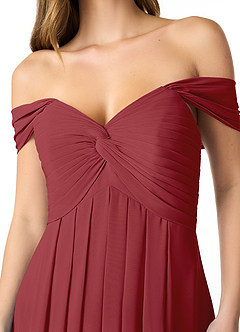Azazie Kaitlynn Bridesmaid Dresses Pomegranate Empire Ruched Chiffon Convertible Dress image5