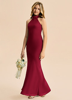 Azazie Velli Junior Burgundy Mermaid High Neck Chiffon Dress image4