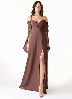 Azazie Cienna Jurken voor bruidsmeisjes Jurk van Chiffon met A-Lijn Off the Shoulder Espresso image1