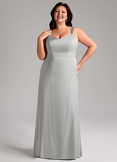 Azazie Denice Vestidos de damas de honor Vestido de Plata de Satén Elástico de Corte Recto con Plisado image10