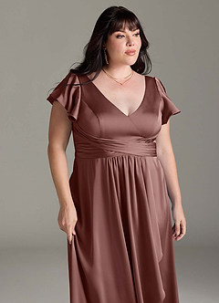 Azazie Omari Bridesmaid Dresses Espresso A-Line Stretch Satin Dress image13