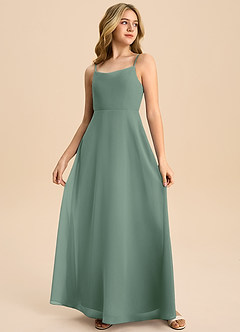 Azazie Shale Junior Eucalyptus A-Line Bow Chiffon Dress image4