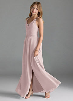 Azazie Farren Junior Blushing Pink A-Line Pleated Chiffon Dress image4