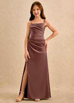 Azazie Cannoli Girls Formal Flower Girl Klänningar Klänning A-Line i Stretch Satin Plisserad image3
