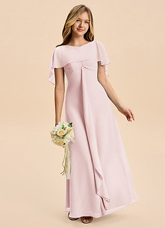 Azazie Selena Junior Blushing Pink A-Line Ruched Chiffon Dress image3
