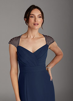 Azazie Blanchett Mère de la mariée Robes Robe Sirène en Mousseline de soie Paillettes Bleu Marine Foncé image7