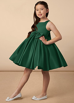 Azazie Bo Peep Flower Girl Dresses Dark Green A-Line Bow Matte Satin Dress image2