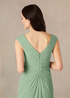 Azazie Sally Kleider für die Brautmutter A-Linie V-Hals Gefaltet Chiffon Kleid Matcha image5