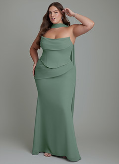 Azazie Sorrel Bridesmaid Dresses Eucalyptus Mermaid Corset Chiffon Dress image12