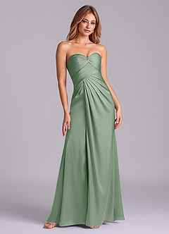 Azazie Sabrine Final Sale Matcha A-Line Sweetheart Neckline Stretch Satin Dress image3