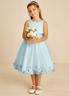 Azazie Dot Blumenmädchenkleider A-Linie Schleifen Tüll Kleid Nebel image1