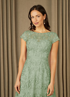 Azazie Sanna Mère de la mariée Robes Robe Trapèze en Tulle Dentelle à encolure dégagée Vert Sauge image5