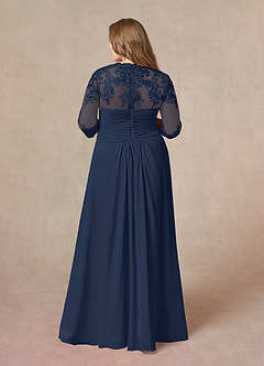 Azazie Devereaux Mother of the Bride Dresses Dark Navy A-Line Lace Chiffon Dress image7