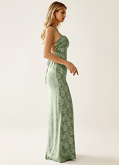 Angena Verde Claro Vestido de fiesta jacquard con espalda descubierta image6