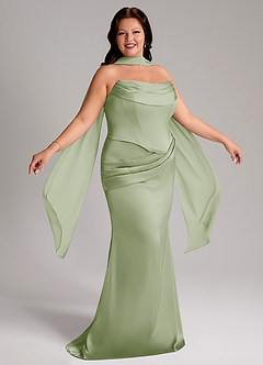 Azazie Sorrel Vestidos de damas de honor Vestido de Salvia Polvorienta de Satén Elástico de Corte Sirena Convertible con Sin tirantes image9