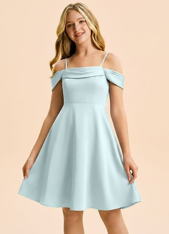 Azazie Anselie Junior Robe Trapèze en Satin extensible Épaules dénudées Verre De Mer image5