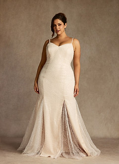 Azazie Eris Vestidos de novia Vestido de Blanco Diamante Alabastro Blanco de Cuentas de Corte Sirena con Cuello en V image3