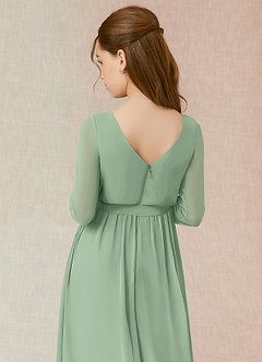 Azazie Angelica Junior Abito A-Line in Chiffon Plissettato Matcha image7