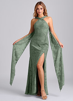 Azazie Kinsley Final Sale Matcha Mermaid Pleated Floral Burnout Dress image5