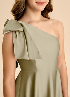 Azazie Penguin Junior Abito A-Line in Raso Elasticizzato Fiocco Verde Muschio image7