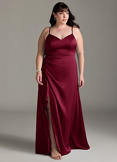 Azazie Marchella Bridesmaid Dresses Burgundy A-Line Corset Stretch Satin Dress image7