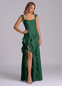 Azazie Sloane Vestidos de damas de honor Vestido de Verde Oscuro de Devorado Floral de Corte en A con Escote de Corazón image4