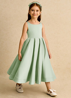Azazie Babs Blumenmädchenkleider Ballkleid Plissee Matte Satin Kleid Staubiger Salbeigrün image4