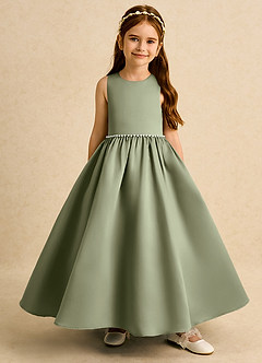 Azazie Daisies Flower Girl Dresses Pistachio Ball-Gown Bow Matte Satin Dress image2