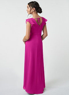 Azazie Claudine Junior Fuchsia A-Line Pleated Chiffon Dress image4