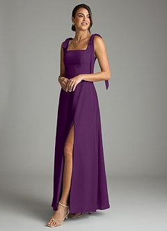 Azazie Debra Bridesmaid Dresses Grape A-Line with Pockets Chiffon Convertible Dress image8