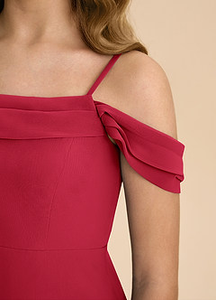 Azazie Anselie Junior Scarlet A-Line Off the Shoulder Chiffon Dress image8