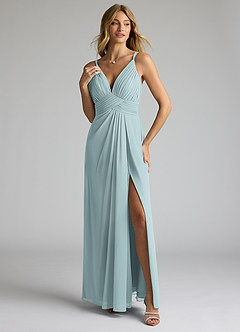 Azazie Maren Allure Bridesmaid Dresses Mist A-Line V-Neck Lace Chiffon Dress image1