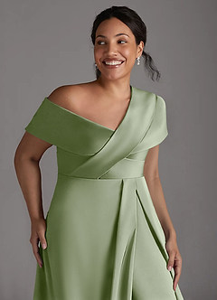 Azazie Milton Mother of the Bride Dresses Dusty Sage A-Line Pleated Stretch Satin Dress image13