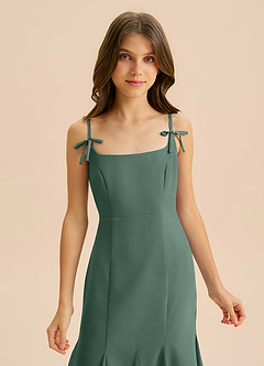 Azazie Evey Junior Abito Sirena in Chiffon Plissettato Muschio Marino image6