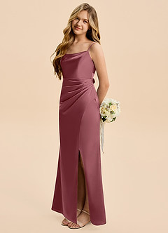 Azazie Christen Junior A-Linie Plissee Stretch-Satin Kleid Wüstenrose image3