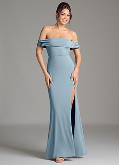 Azazie Evangelia Brautjungfernkleider Meerjungfrau-Linie Schulterfrei Premium Stretch Jersey Kleid Staubblau image1