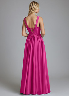 Azazie Delmie Bridesmaid Dresses Fuchsia A-Line Corset Stretch Satin Dress image2