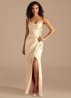 Azazie Deandra Bridesmaid Dresses Gold Mermaid Pleated Metallic Satin Dress image1